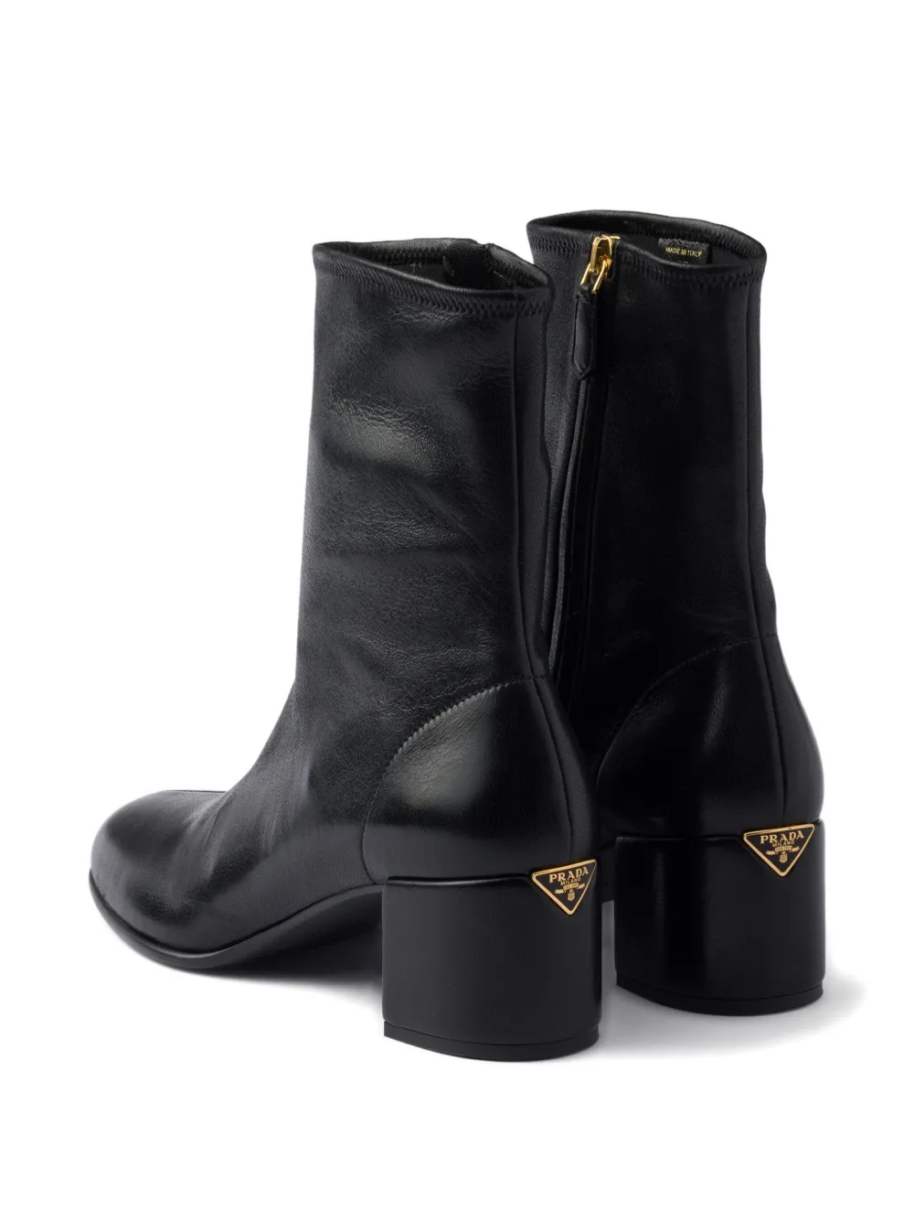 Prada 55mm Leather Zip-fastening Block-heel Boots In Black