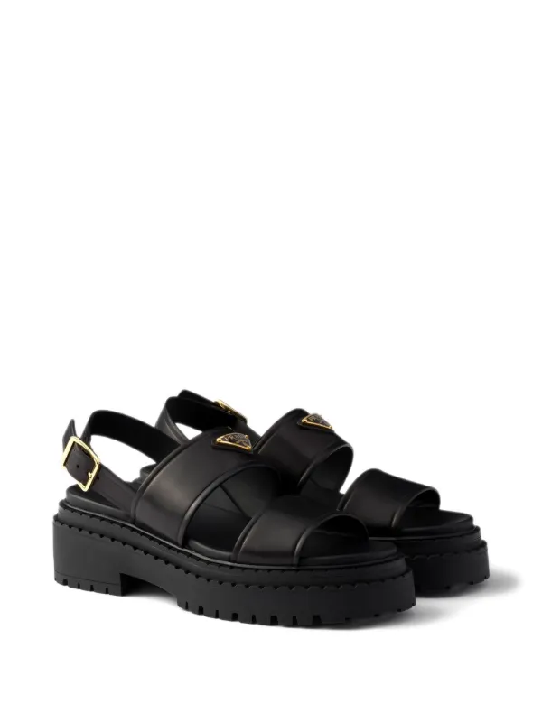 Prada Black Strap Leather Sandals with Buckle Prada Black leather Strap silver Buckle And Nylon Tape  main image 2