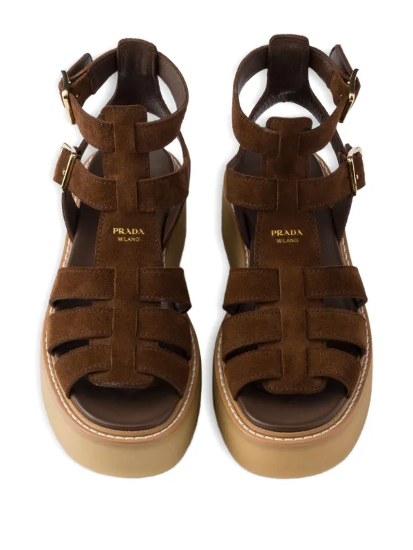 Prada Suede Gladiator Platform Sandals | Brown | FARFETCH