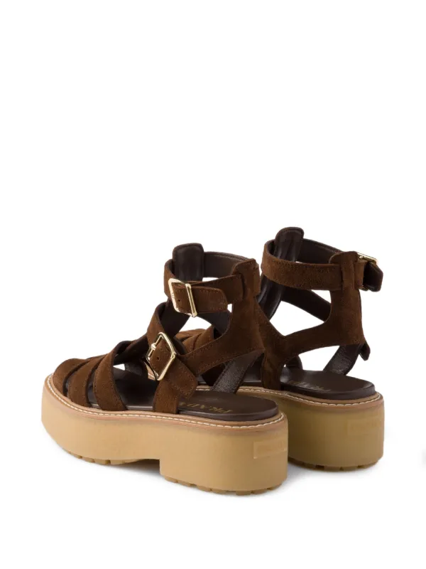 PRADA ブラウン スライドサンダル Prada Suede Gladiator Platform Sandals | Brown | FARFETCH