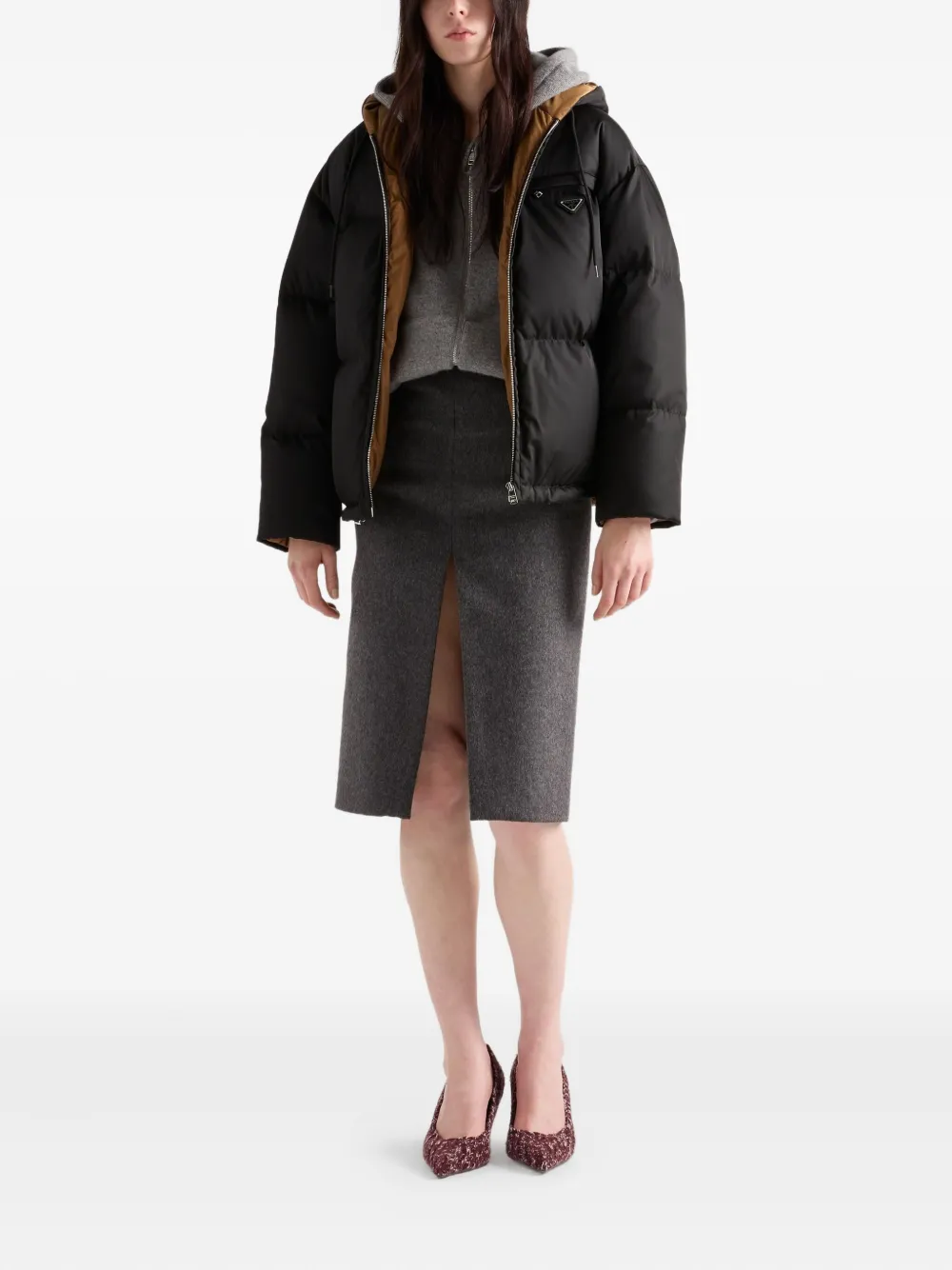 Prada hooded puffer jacket Zwart