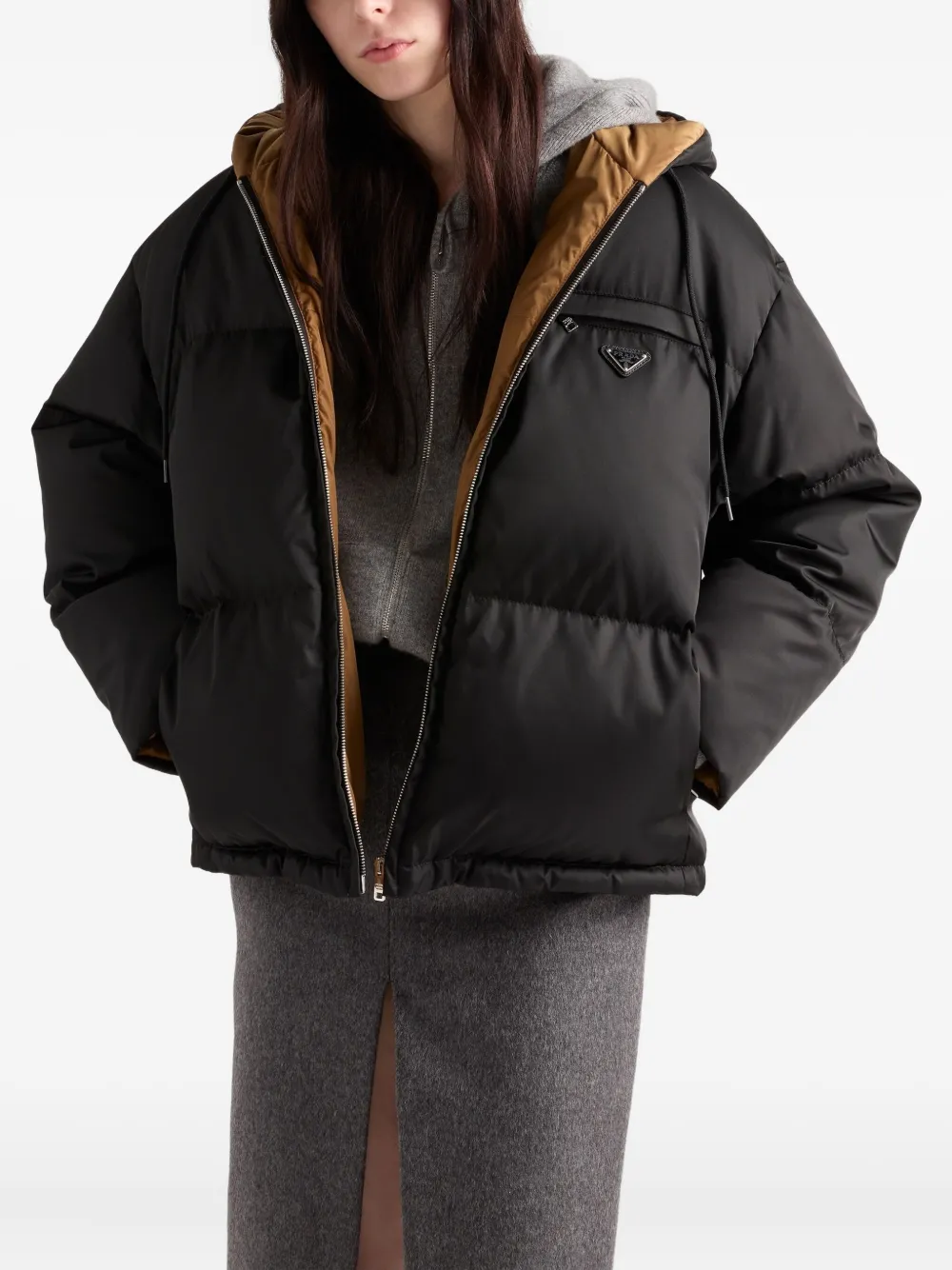 Prada hooded puffer jacket Zwart