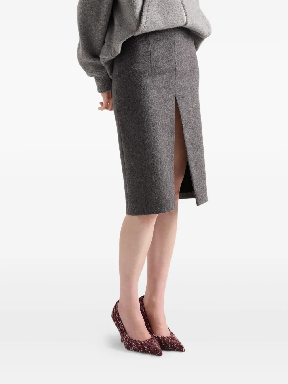 Prada Wool Skirt With Front Slit In Gray