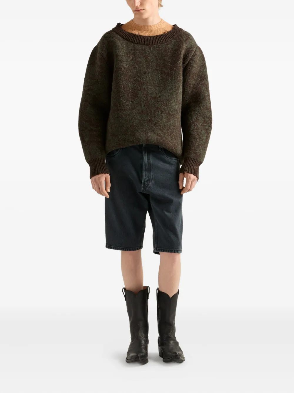 Prada Katoenen denim shorts met geverfd effect - Zwart