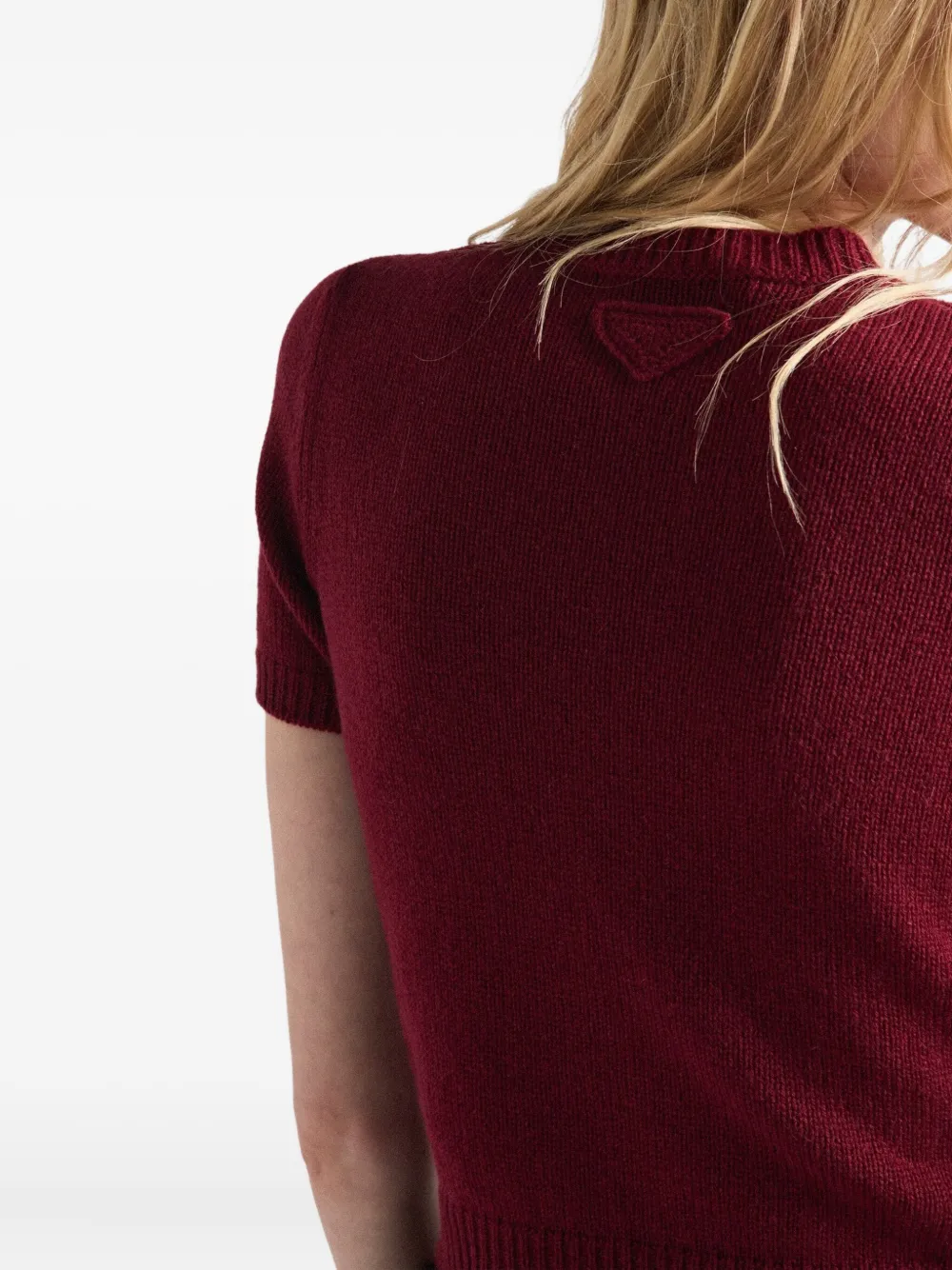 Prada Womens Burgundy Short-sleeve Knitted Cashmere Jumper In Red