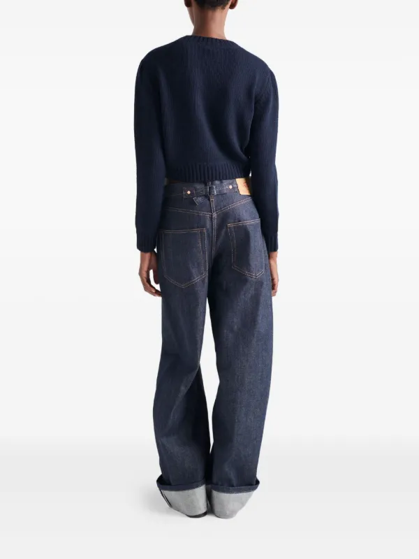 Prada intarsia-logo ribbed-knit Sweater | Blue | FARFETCH