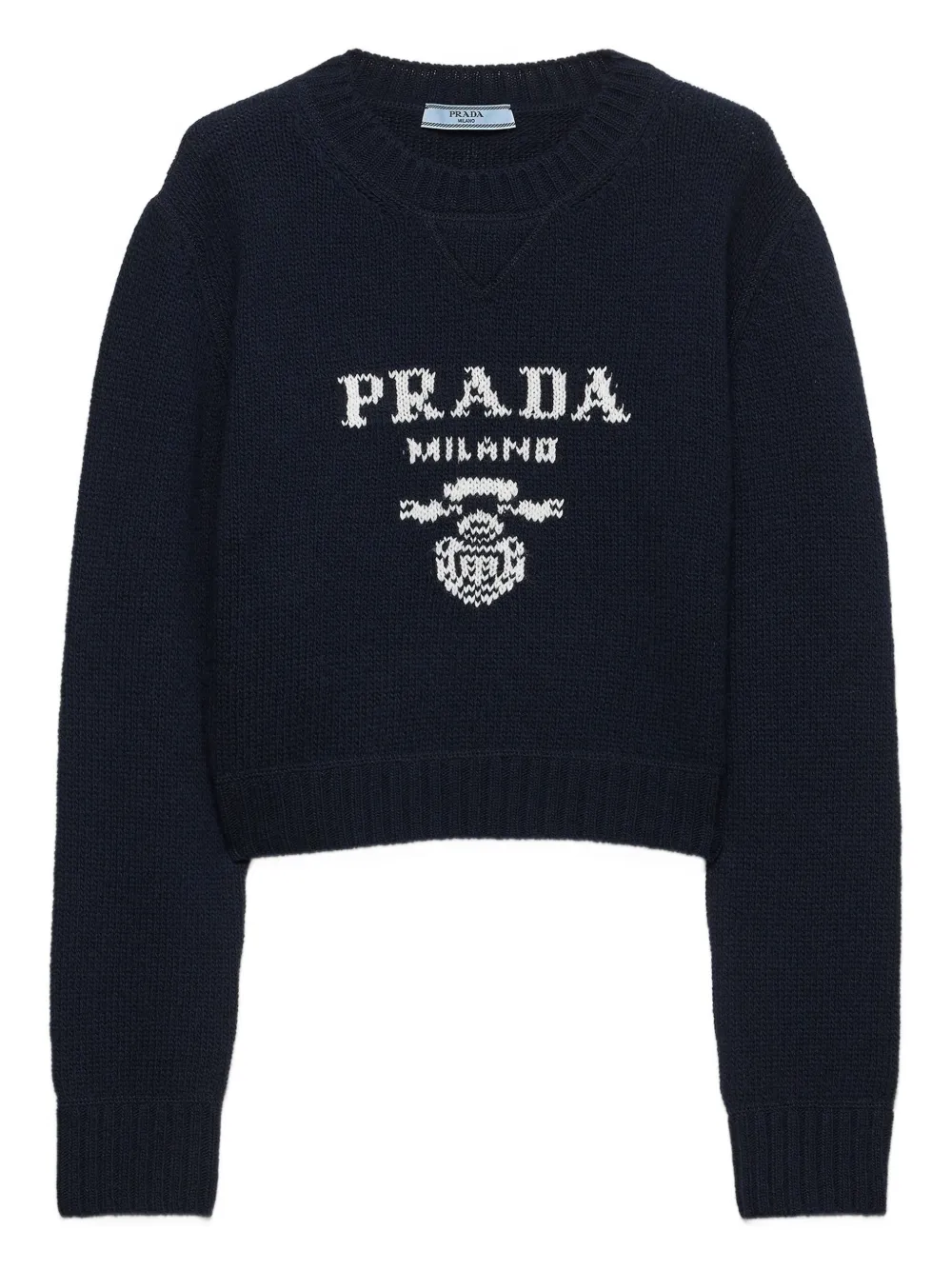 Prada Ribgebreide trui met intarsia-logo Blauw