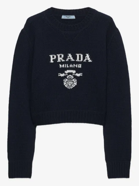 Prada intarsia-logo ribbed-knit sweater