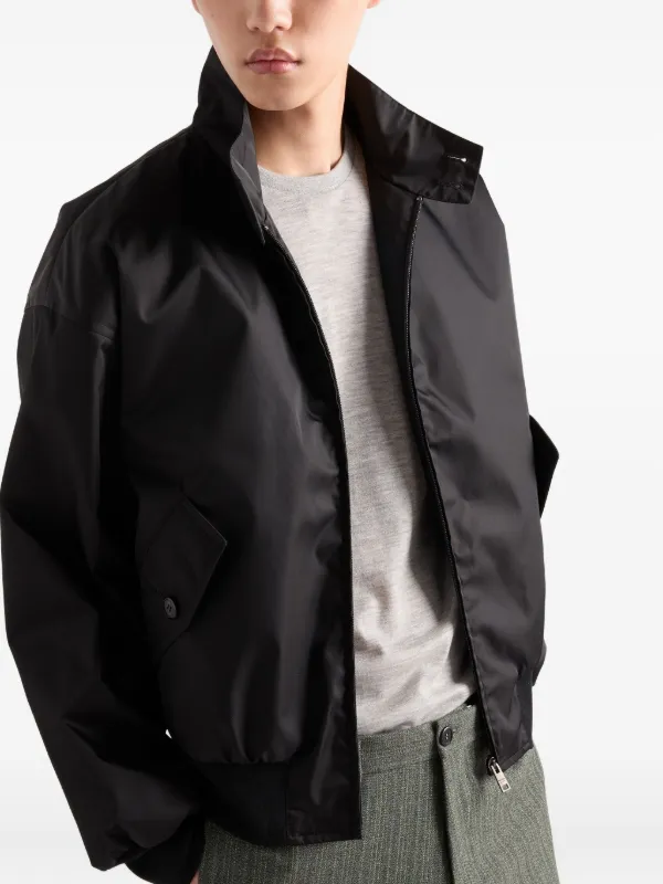 Prada low-shoulder-sleeve zip-front Jacket | Black | FARFETCH