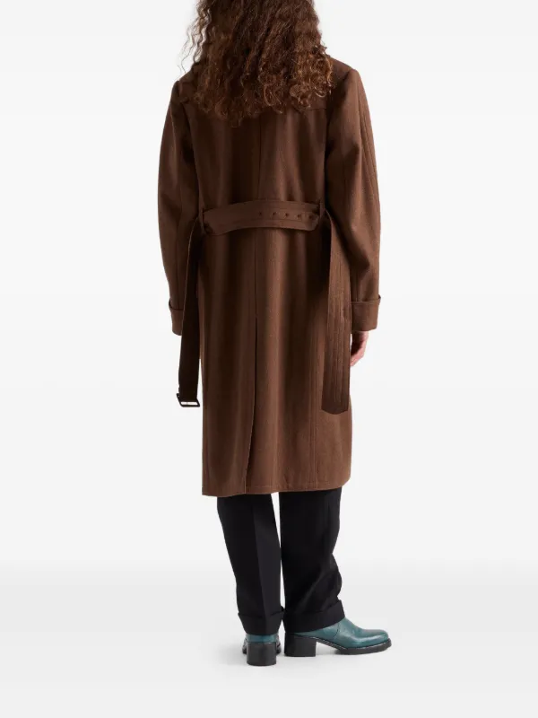 PRADA ブラウンツイードロングコート 中古・古着通販】PRADA (プラダ) レザー切替ツイードコート ブラウン