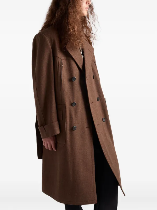 Prada Belted Wool double-breasted Coat | Brown | FARFETCH
