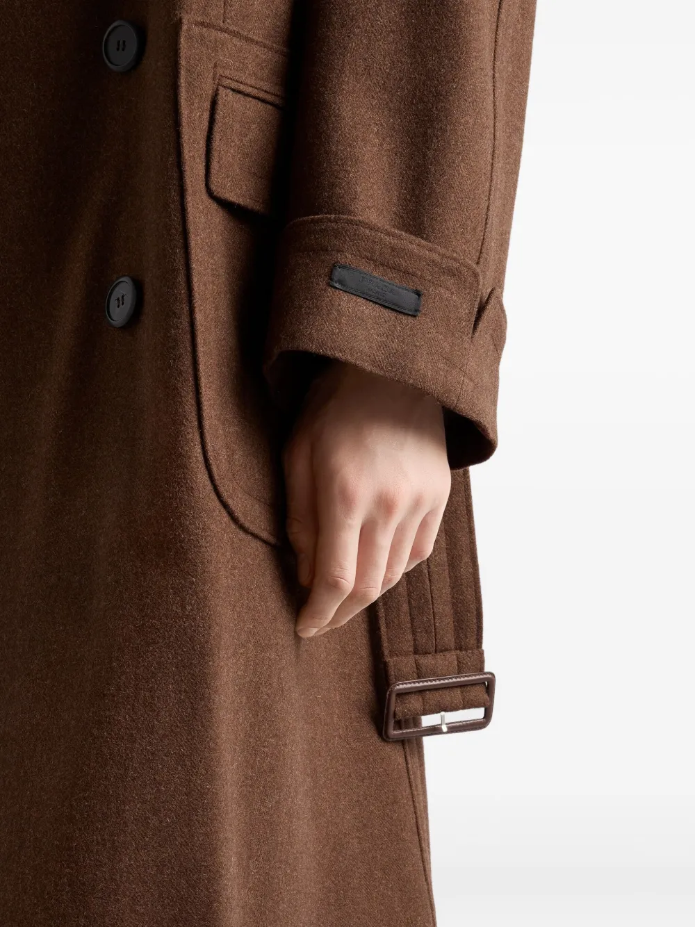 Prada Wollen jas met ceintuur en dubbele rij knopen Bruin