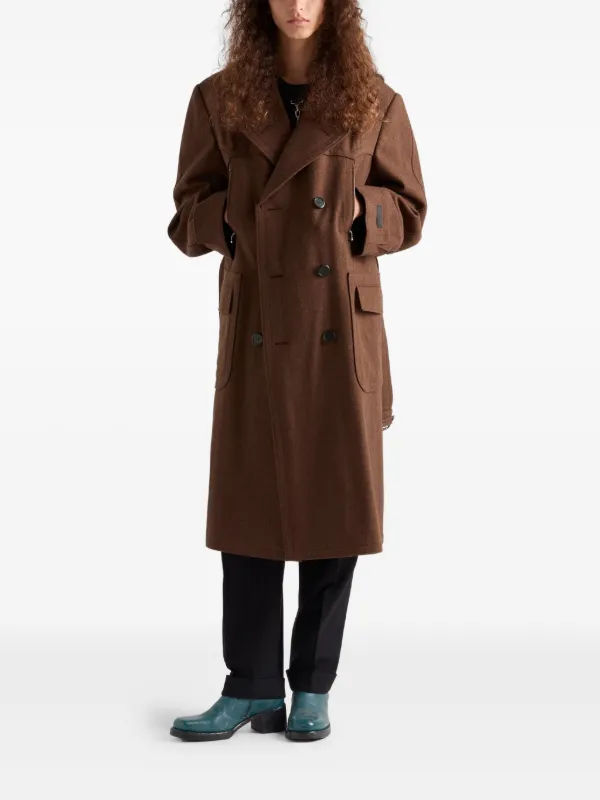 Prada Belted Wool double-breasted Coat | Brown | FARFETCH Prada Belted Wool double-breasted Coat | Brown | FARFETCH