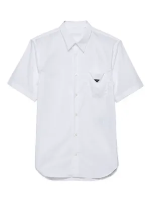 Prada short-sleeve triangle-logo Cotton Shirt | White | FARFETCH