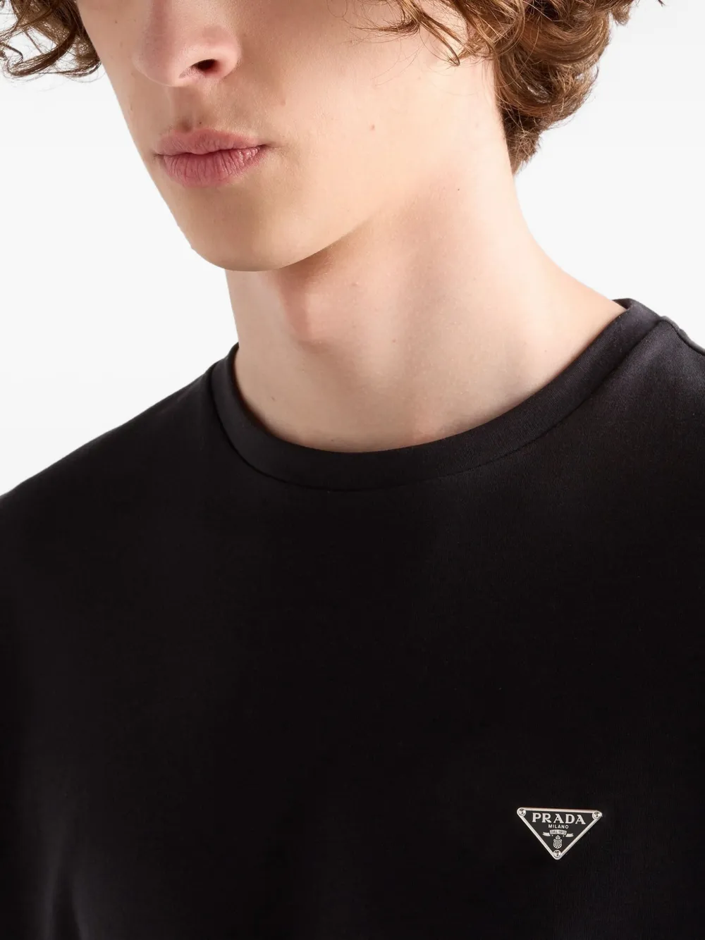 Prada logo-plaque T-shirt Zwart