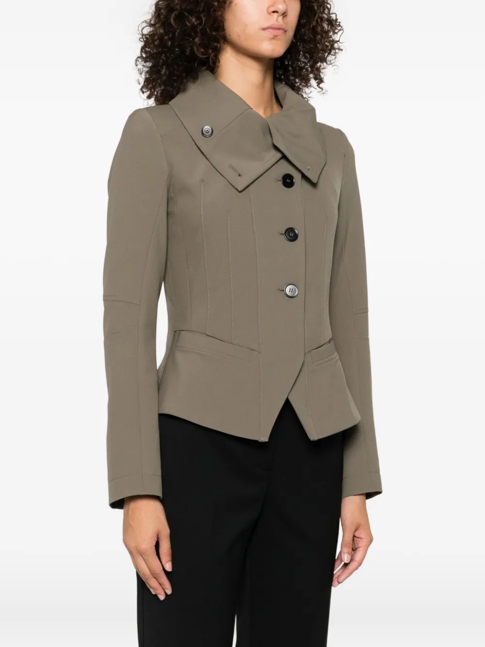 High Scrunch Folded-collar Button Jacket In Green