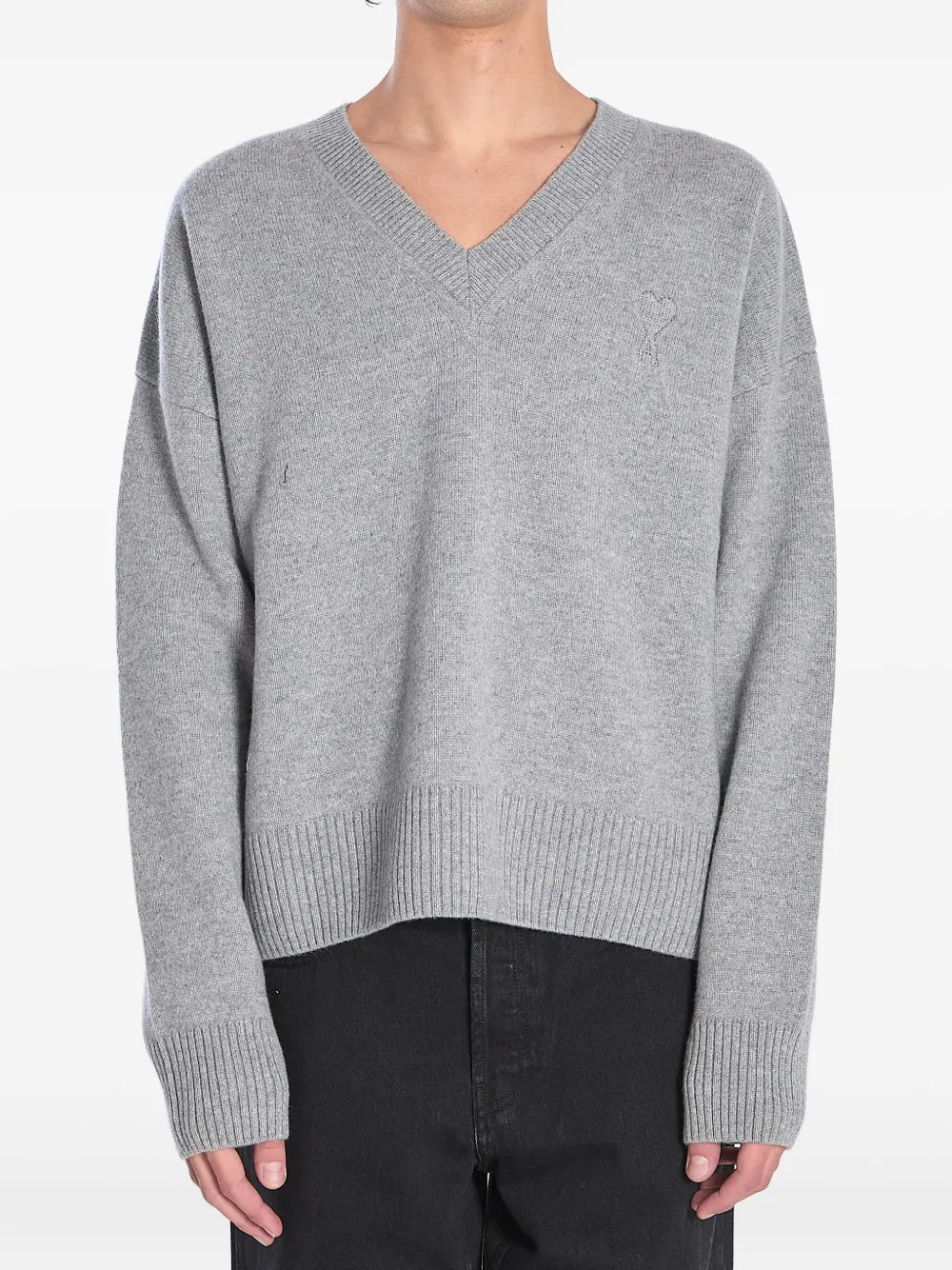 AMI Paris V-neck ribbed sweater Grijs