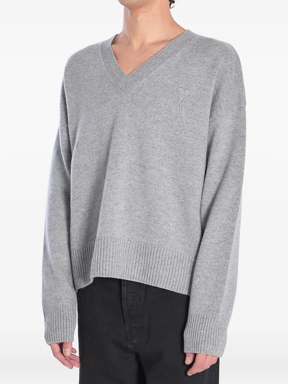 AMI Paris V-neck ribbed sweater Grijs