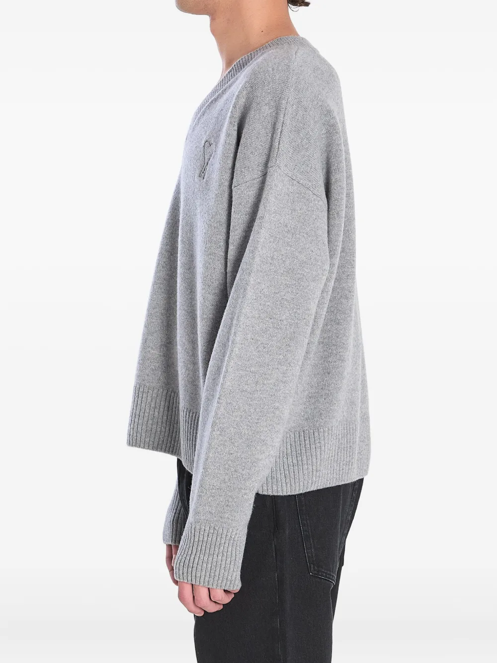 AMI Paris V-neck ribbed sweater Grijs