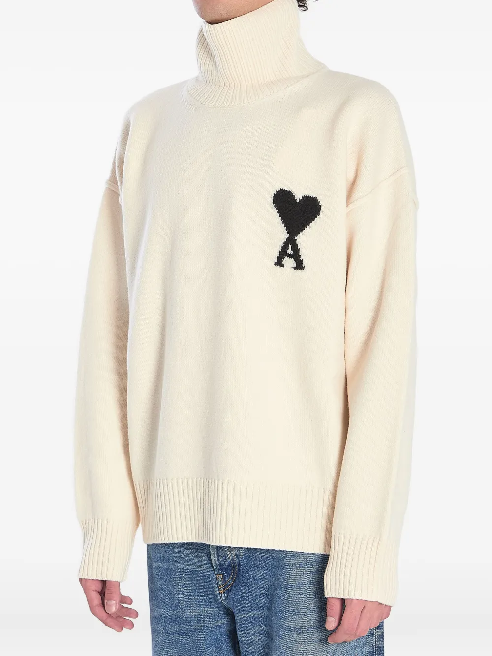 AMI Paris Geribbelde coltrui met logo Wit