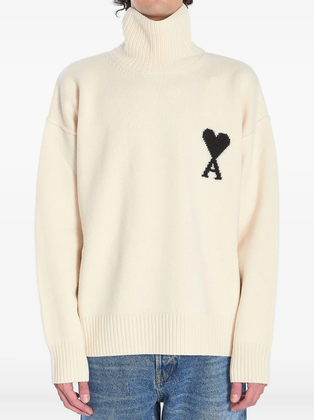 AMI Paris heart-logo ribbed turtleneck sweater Wit