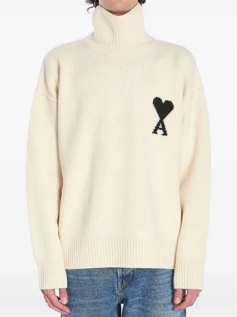 AMI Paris heart-logo ribbed turtleneck sweater