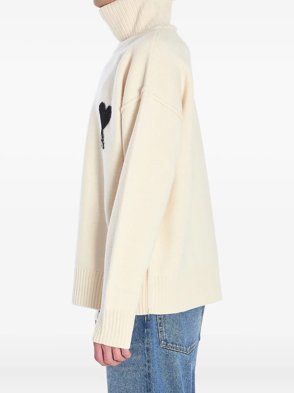 AMI Paris Geribbelde coltrui met logo Wit
