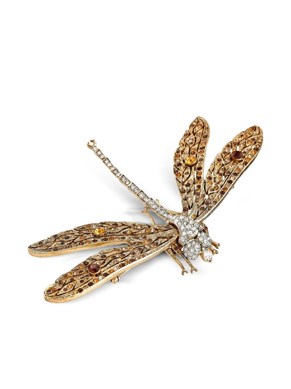 Kenneth Jay Lane Crystal-embellished Dragonfly Brooch In Gold