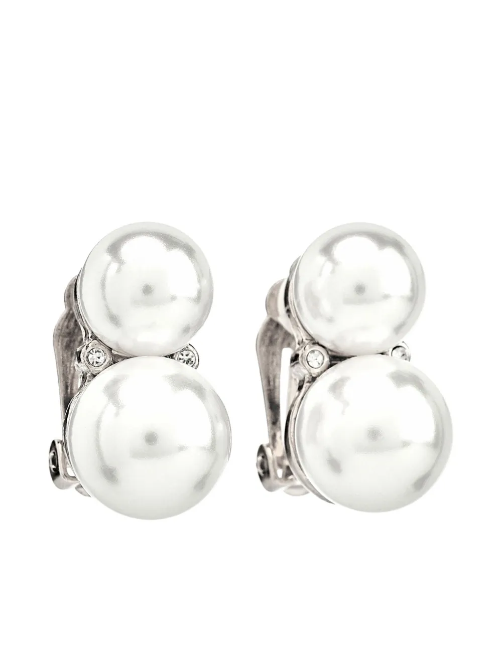 Kenneth Jay Lane Double Cultura Pearl Clip-on Earrings In Metallic
