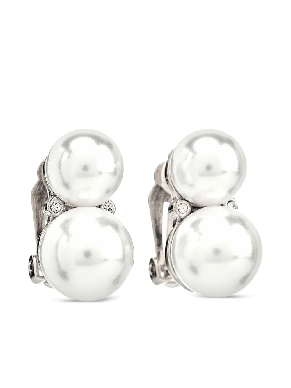 Kenneth Jay Lane Double Cultura Pearl clip-on earrings | Silver | Image 1