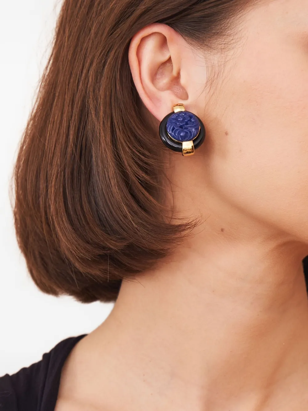 Kenneth Jay Lane Button-up oorclips met gesneden revers - Goud