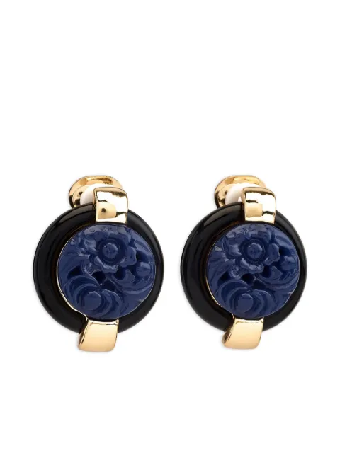Kenneth Jay Lane carved-lapis button clip-on earrings