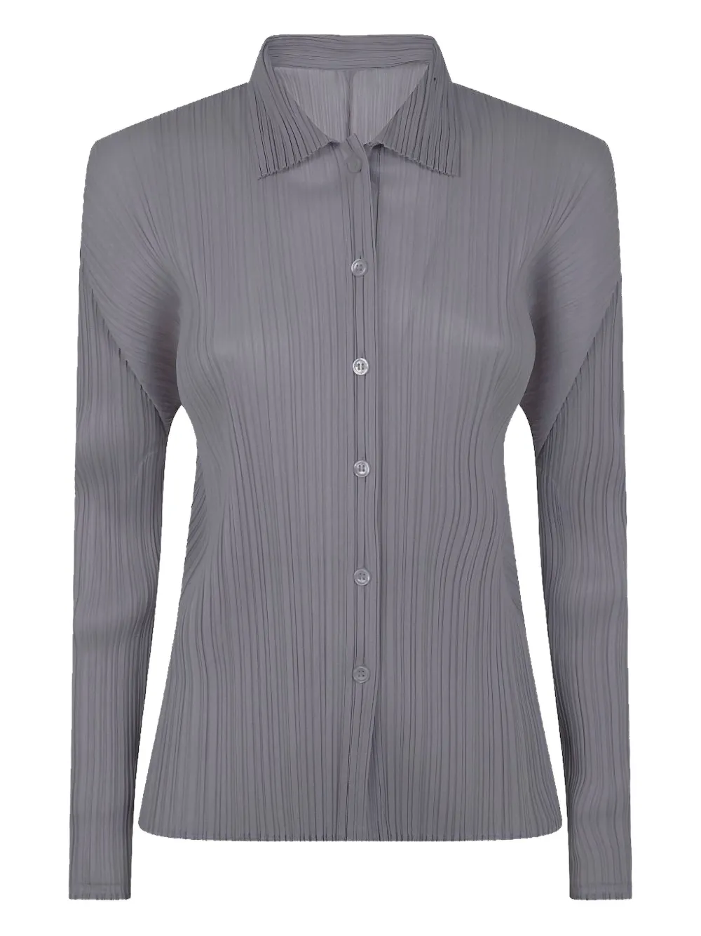 Pleats Please Issey Miyake pleated button-fastening shirt Grijs