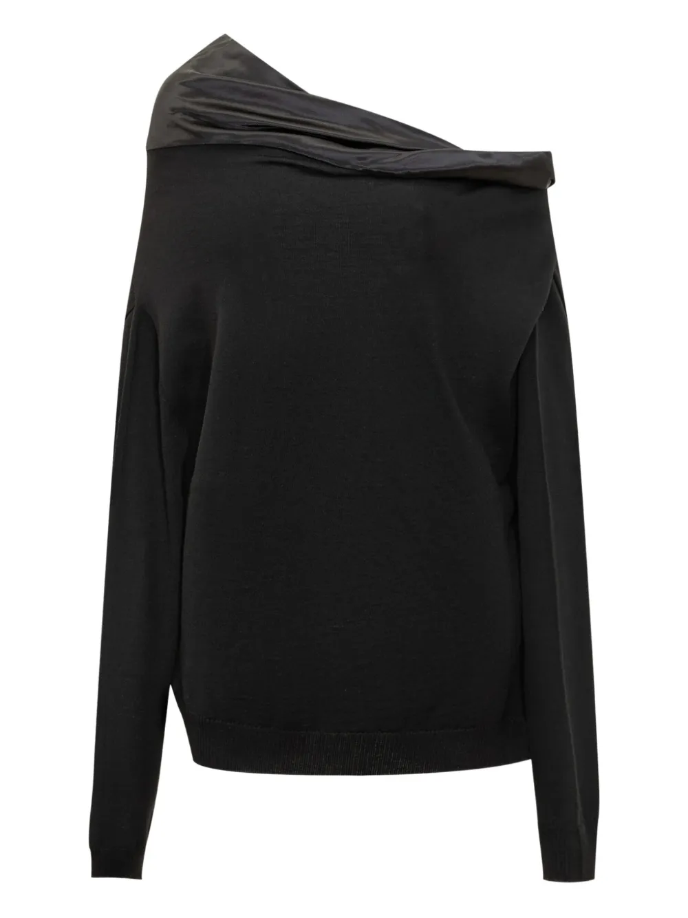 Alberta Ferretti satin-panelled one-shoulder sweater Zwart