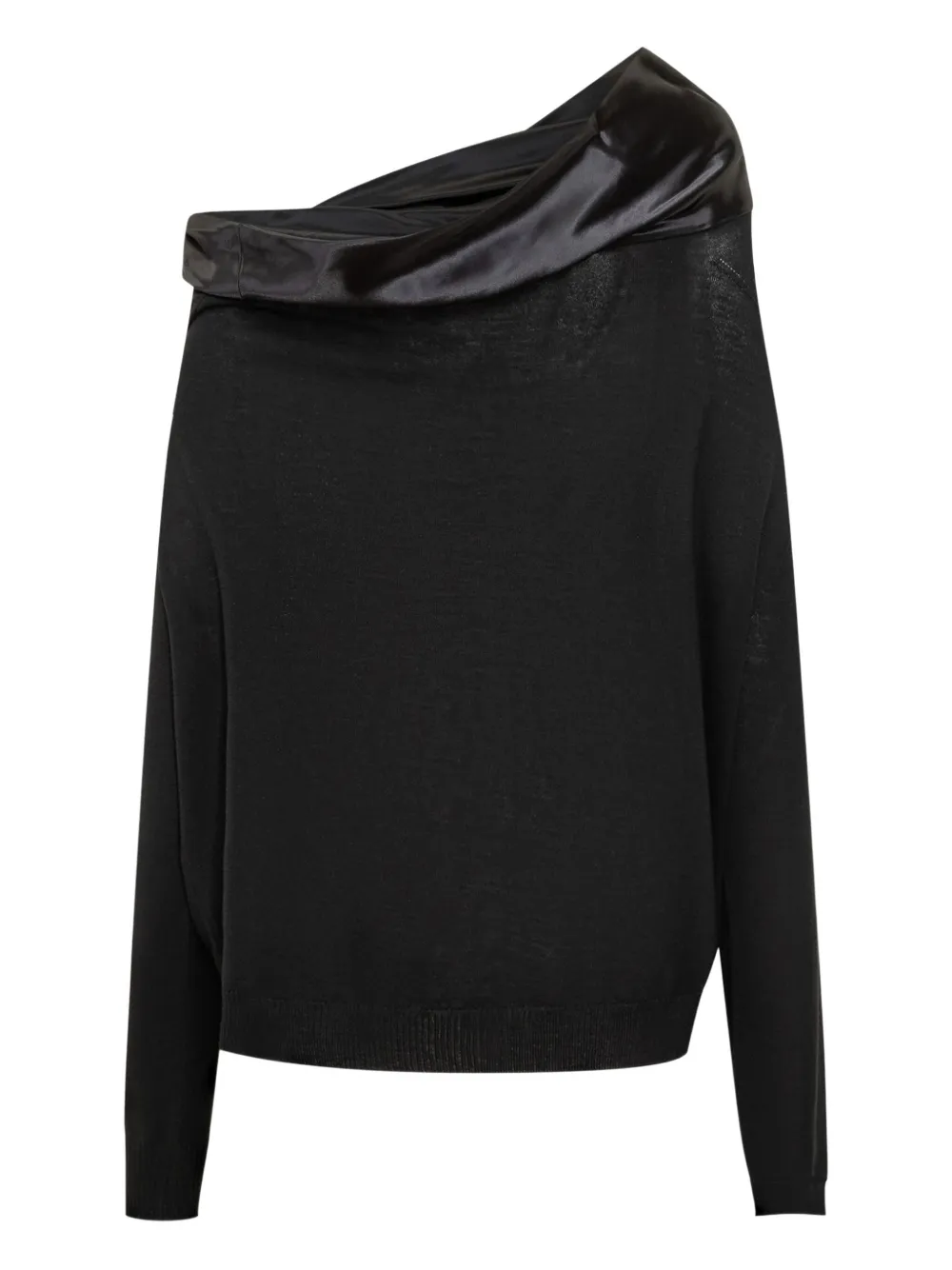 Alberta Ferretti satin-panelled one-shoulder sweater Zwart