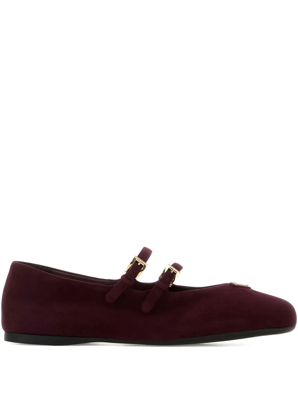 Prada double-buckle suede ballet flats Rood