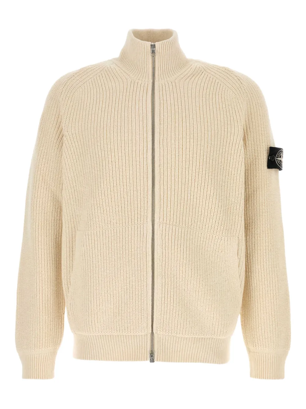 Stone Island Fisherman ribbed zip-up cardigan Beige