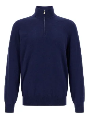 Brunello Cucinelli ジップアップ カシミアセーター | ブルー