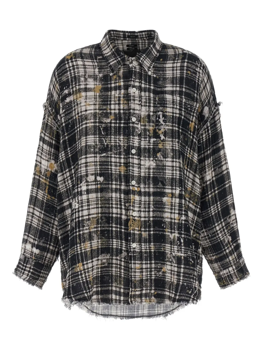 R13 frayed plaid shirt Zwart