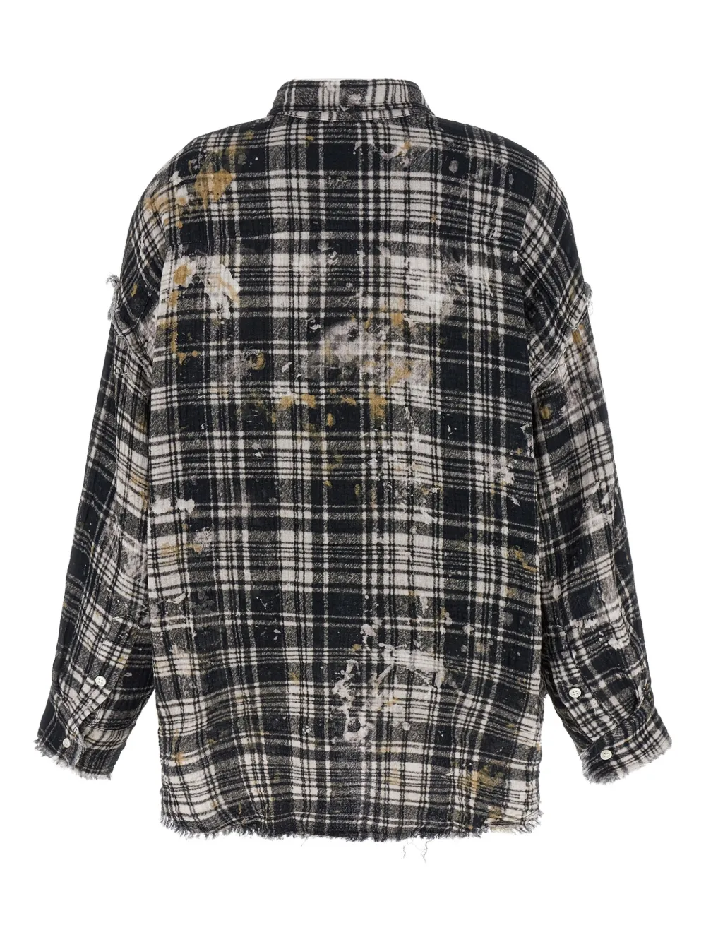 R13 frayed plaid shirt Zwart