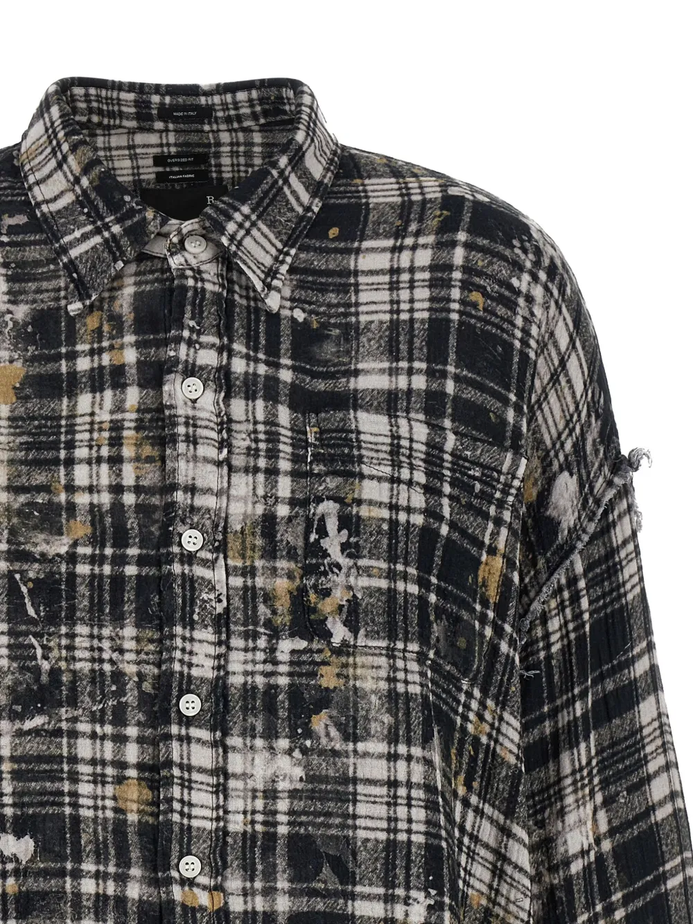 R13 frayed plaid shirt Zwart