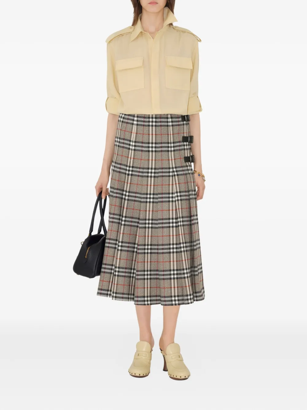 Burberry Geruite midi-plooirok - Beige