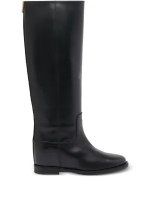 Via Roma 15 65mm Leather block-heel knee-high Boots | Black | FARFETCH
