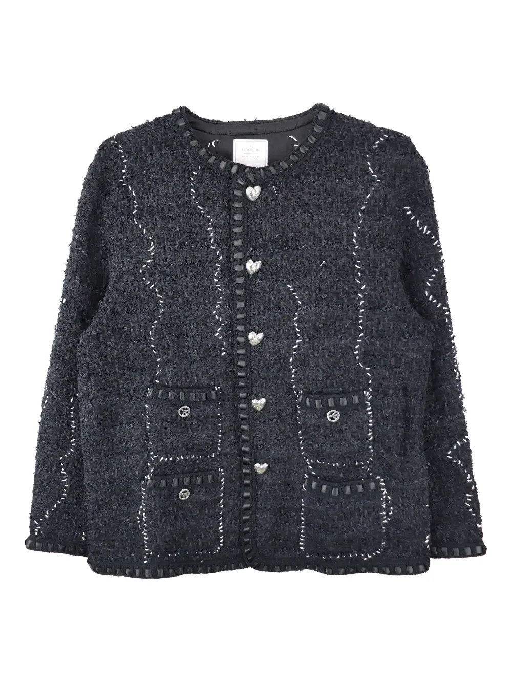 Readymade Tweed Heart-button Jacket In Black