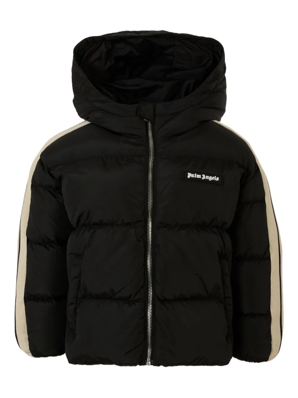 Palm Angels Kids hooded stripe-detail puffer jacket Zwart