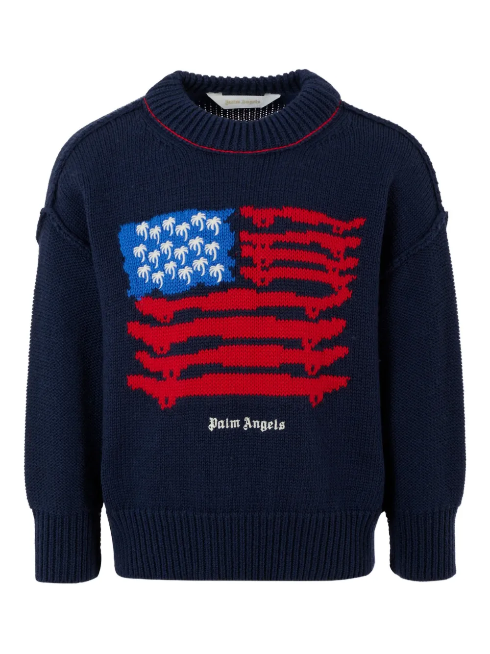 Palm Angels Kids skate-flag cotton-blend sweater Blauw