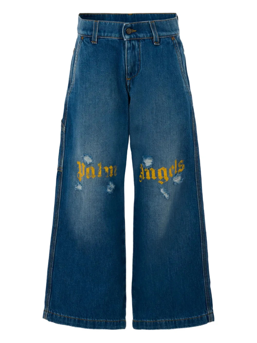 Palm Angels Kids logo-print distressed jeans Blauw