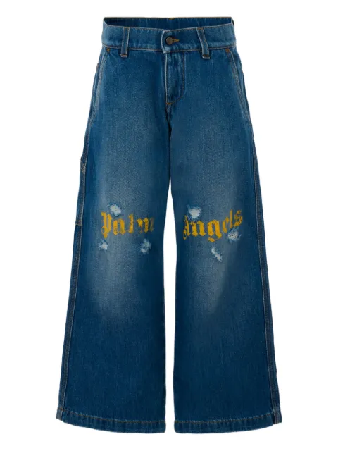 Palm Angels Kids logo-print distressed jeans