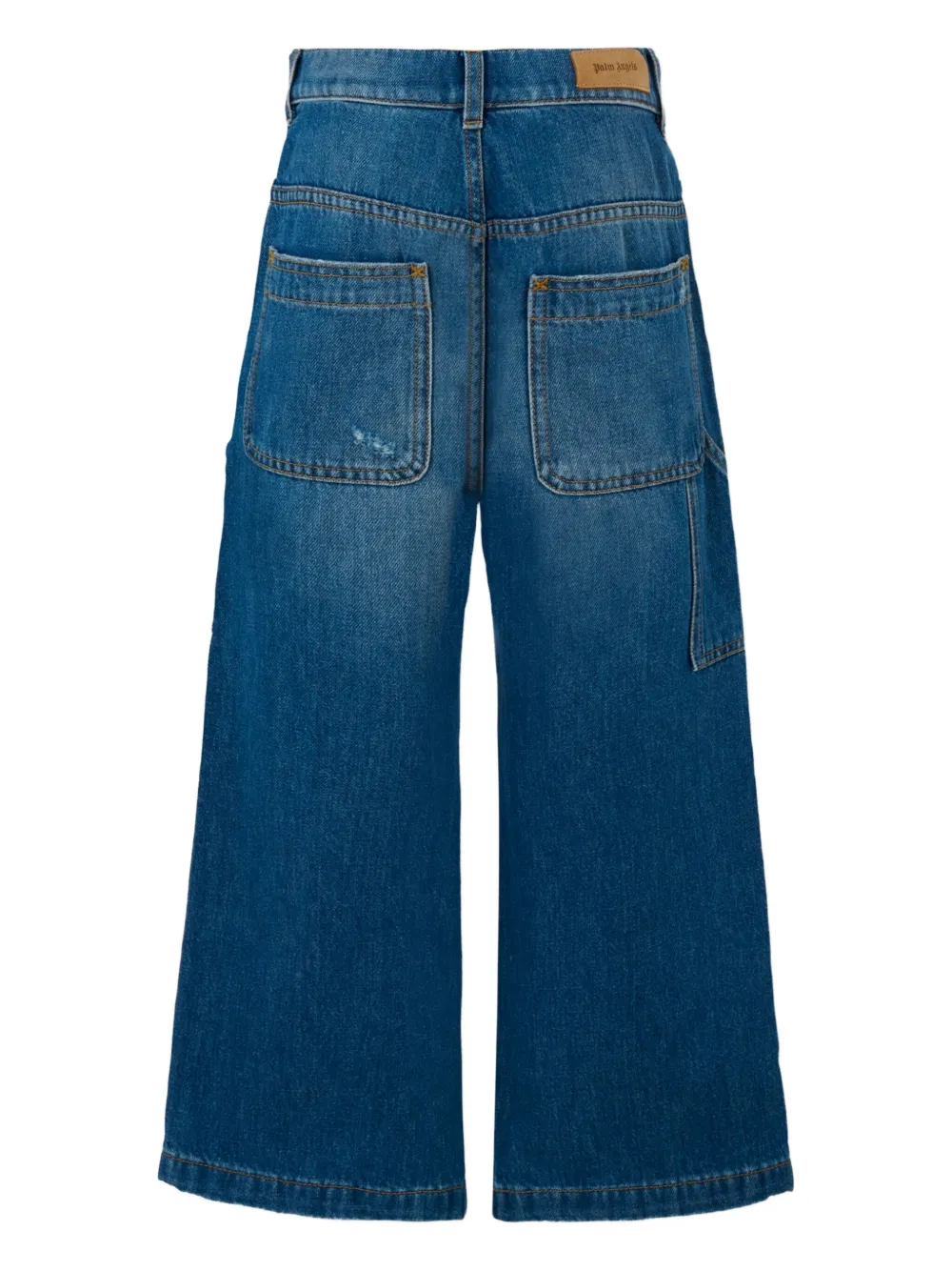 Palm Angels Kids logo-print distressed jeans Blauw