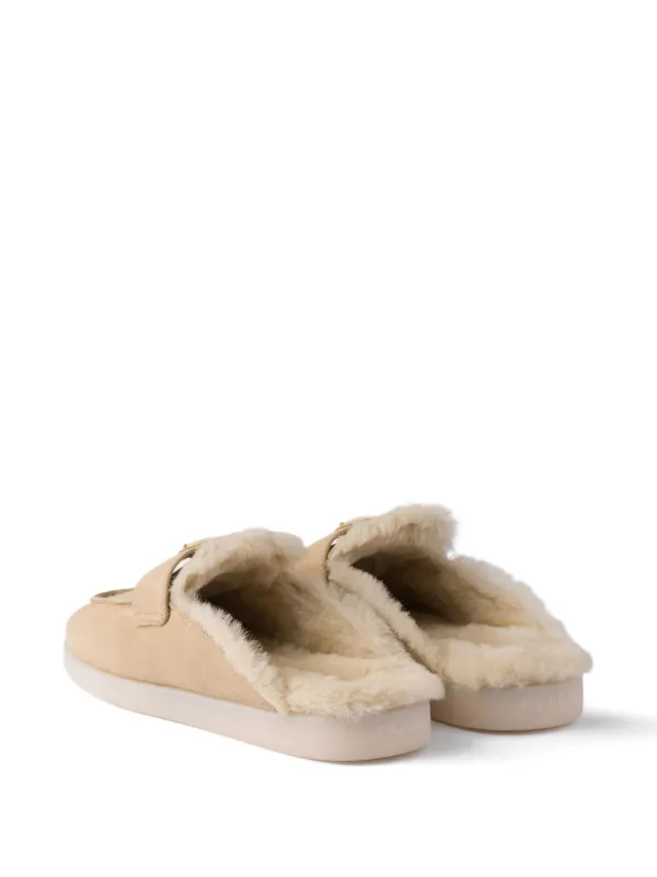 Prada Suede Shearling Mules | Neutrals | FARFETCH